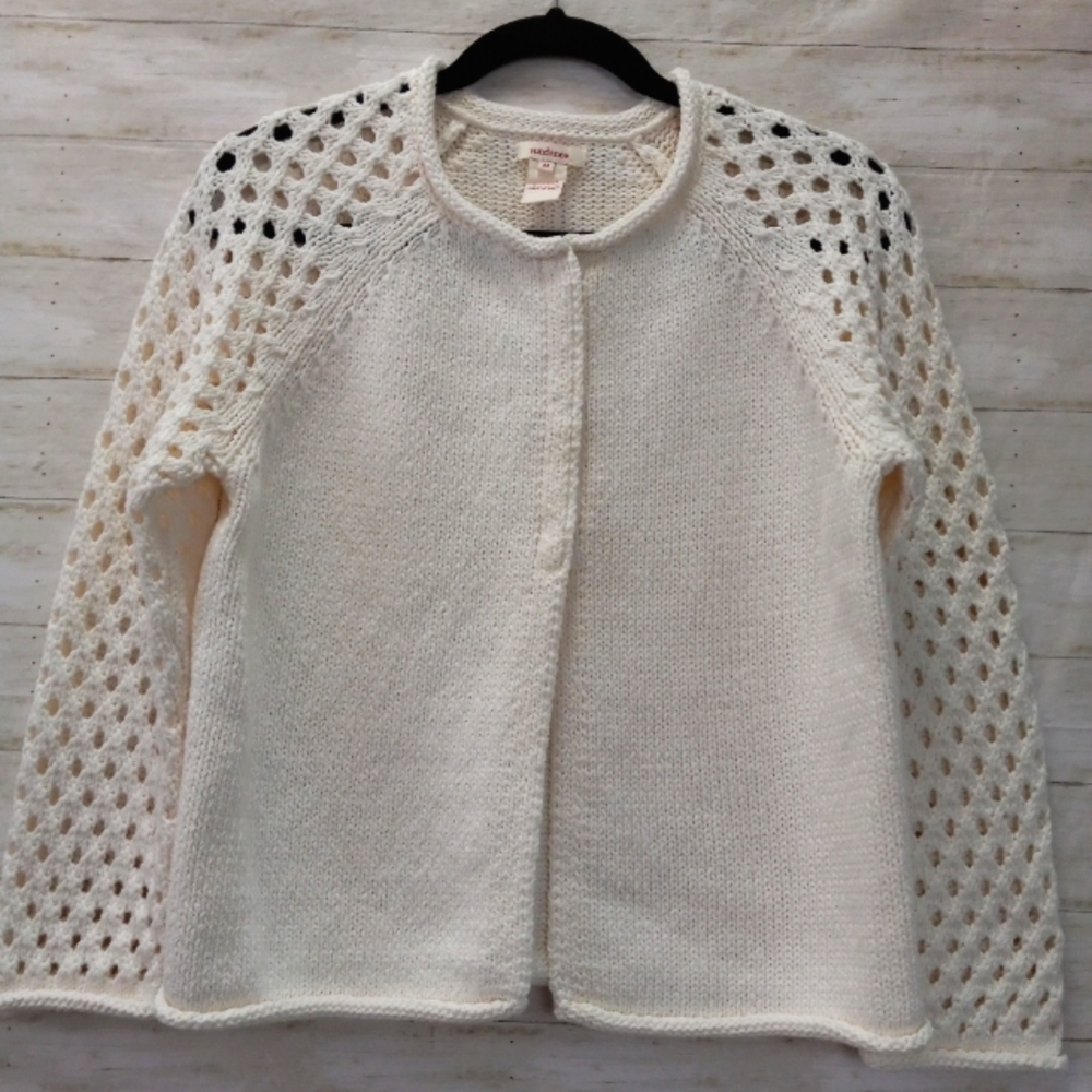 Sundance Ivory Cardigan with Open Knit Sleeves M